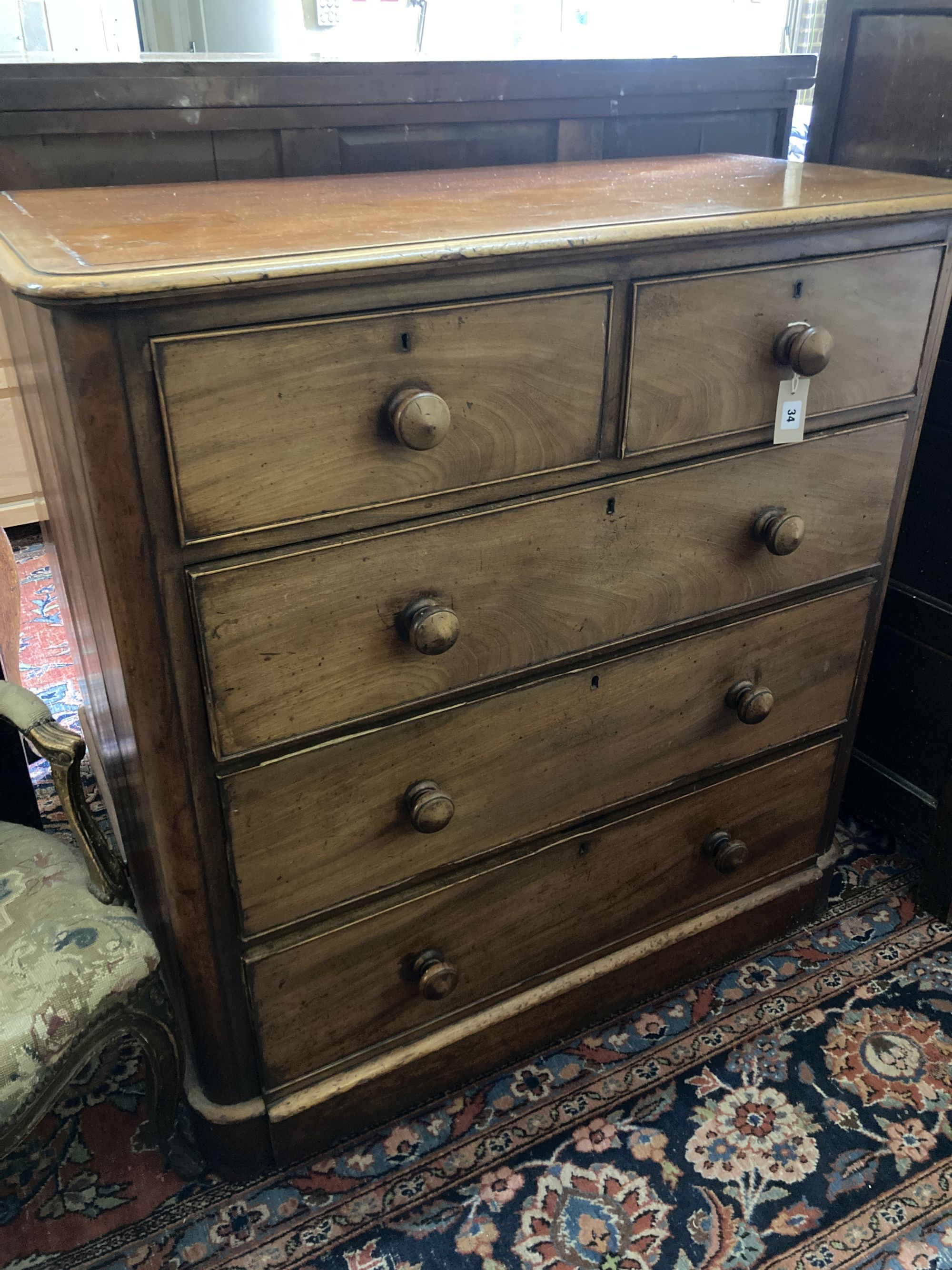 A Victorian mahogany chest of drawers, width 107cm, depth 49cm, height 112cm